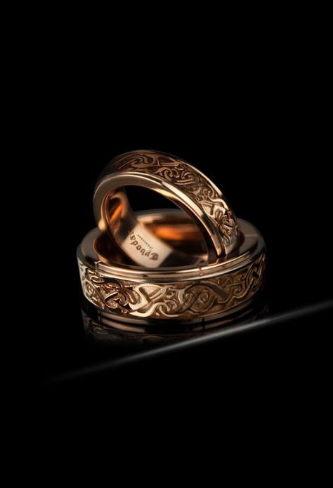 Nordic wedding band - Tyvodar .com on Behance Nordic Wedding, Custom Signet Ring, Viking Wedding, Two Rings, Celtic Wedding Rings, Viking Ring, Gold Wedding Band, Signet Ring, Cute Jewelry