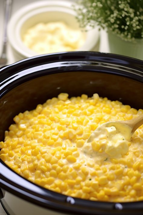 Get ready to elevate your side dish game with this creamy and cheesy Slow Cooker Creamy Cheddar Corn recipe. Perfect for family dinners or holiday feasts, it's a crowd-pleaser! Try it today and savor the smiles. Pin it now and share the love! Southern Veggies, Thanksgiving Side Dishes Crockpot, Corn Thanksgiving, Crock Pot Corn, Corn Side Dish, Cheesy Corn, Side Dishes For Chicken, Breakfast Rolls, Creamy Corn