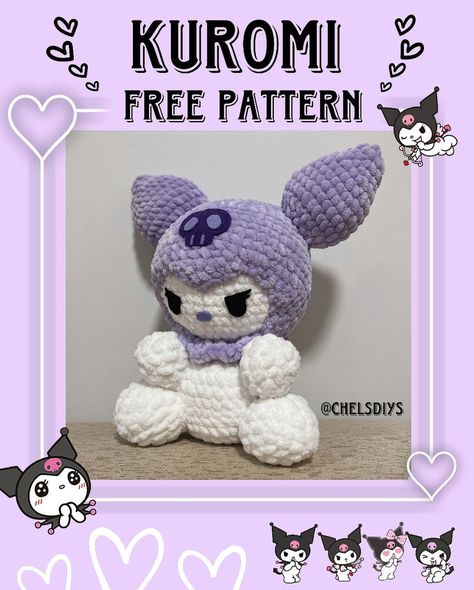 Chelsea ♡︎ | ♡︎ free kuromi pattern ♡︎ this is my third pattern that i’ve released !! kuromi is definitely my favorite sanrio character so i’m really… | Instagram Fimo, Kuromi Pattern, Random Crochet, Hello Kitty Crochet, Easy Crochet Animals, Quick Crochet Patterns, Beginner Crochet Tutorial, Crochet Animals Free Patterns, Crochet Design Pattern