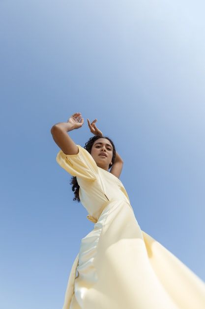 Yellow, Sky Background, Free Photos, The Sky, Dancing, A Woman, White Dress, Stock Photos