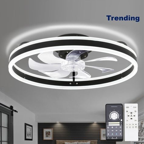 Low Profile Ceiling Fan, Bladeless Ceiling Fan, Flush Mount Ceiling Fan, Dimmable Led Lights, Fan With Light, Led Ceiling Fan, Modern Ceiling Fan, Fan Lamp, Ceiling Fan With Remote