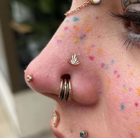 Rainbow Tattoo Freckles, Color Freckles Tattoo, Rainbow Freckle Tattoo, Confetti Freckles, Stretched Nostrils, Rainbow Freckles Tattoo, Confetti Tattoo, Heart Freckle Tattoo, Rainbow Freckles