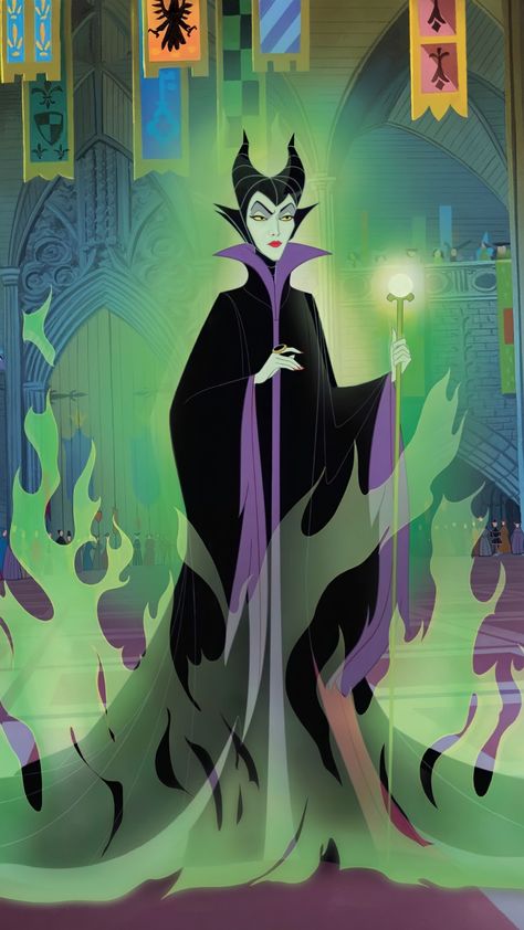 Maleficent Cartoon Disney, Disney Villains Wallpaper Aesthetic, Maleficent Cartoon Wallpaper, Maleficent Cartoon, Disney Villains Aesthetic, Maleficent Tattoo, Dark Disney Tattoo, Maleficent Art, Walt Disney Studio