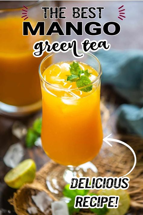 Iced Green Tea Recipe, Mango Iced Tea, Mango Green Tea, Summer Lunches, Mango Tea, Mango Drinks, Tea Drink Recipes, Green Tea Recipes, Iced Green Tea