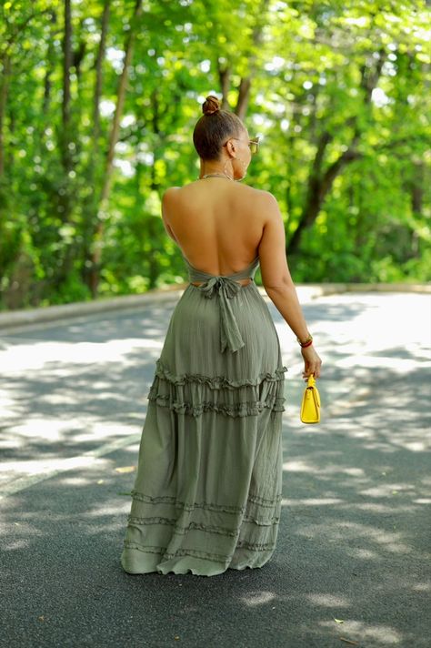 Backless Sun Dress, Flowy Long Backless Dress For Summer, Flowy Backless Elegant Sundress, Elegant Flowy Backless Sundress, Flowy Backless Beach Sundress, Floor-length Backless Sundress For Summer, Work Summer Dresses, Lisa's Outfits, Sundress Photoshoot