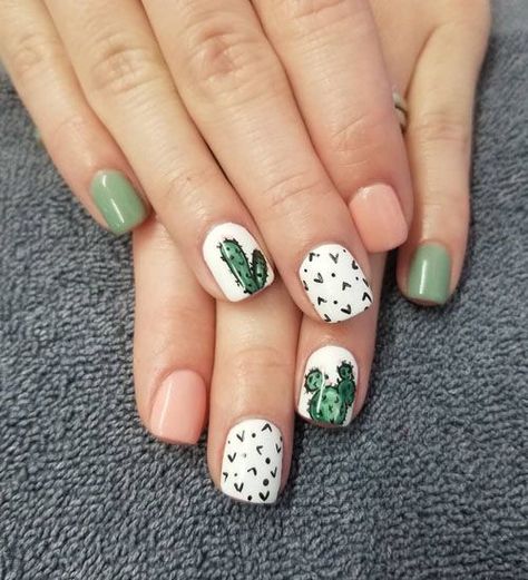 Cute Camping Nails, Cacti Nail Art, Cute Cactus Nails, Cactus Acrylic Nails, Camping Nail Ideas, Kids Spring Nails, Cow Skull Nails, Arizona Nails Designs, Desert Nails Designs