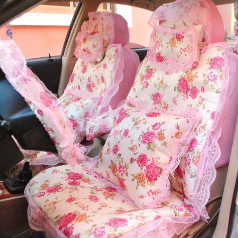 $217.42 Universal Cute Jacquard flower Print lace Auto Car Seat Cover 15pcs Sets - Pink Pink Car Seat Covers, Pink Car Seat, Pink Car Accessories, Hello Kitty Car, Unforgettable Love, Girly Car Accessories, Car Deco, Charmmy Kitty, Cool Car Accessories