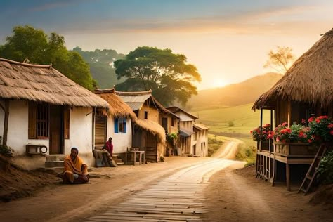 Photo a village with a sunset in the bac... | Premium Photo #Freepik #photo #colombia #laos Village Background Images, Comedy Thumbnail Background, Cinematic Background Images, Village Background For Editing, Vlog Thumbnail Background, Sunset Backgrounds, Youtube Thumbnail Background, Village Images, Guru Wallpaper