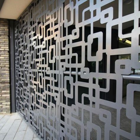 Projects - Miles and Lincoln - Laser Cut Screens Hanging Sliding Doors, Decorative Metal Screen, Stainless Steel Gate, Practical Garden, Laser Cut Screens, Metal Doors Design, Balcony Grill, Aluminum Screen, Laser Cut Panels