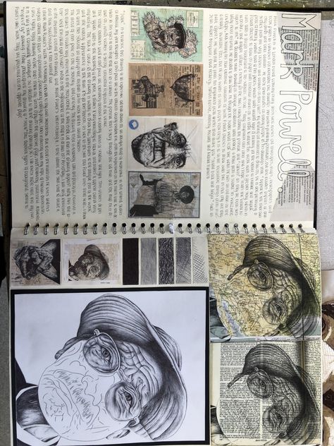 Mark Powell context page A-level sketchbook A Level Artists Research, Mark Powell Research Page, Mark Powell Gcse Sketchbook Ideas, Mark Powell Art, College Sketchbook Ideas, Mark Powell Artist Research Page, Sketchbook Ideas A Level, A Level Sketchbook Layout, A Level Artist Research