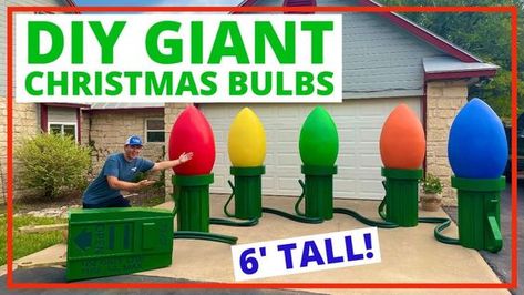 Extreme Christmas Decorations Outdoor, Giant Outdoor Christmas Lights, Blow Up Christmas Decorations Yards, Diy Giant Christmas Lights Soda Bottles, Large Christmas Yard Decor Diy, Giant Christmas Balls Outdoor, Diy Lawn Ornaments Christmas, Giant Light Bulb Christmas, Oversized Christmas Lights Diy