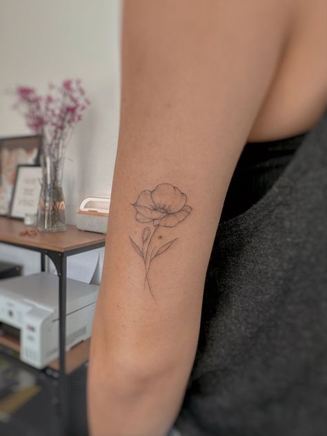 Poppy Flower Arm Tattoo, Poppy Daisy Rose Tattoo, Delicate Daisy Tattoo Simple, Fineline Poppy Flower Tattoo, Single Poppy Flower Tattoo, Iceland Poppy Tattoo, Fine Line Poppy Tattoo Arm, Bouquet Of Poppies Tattoo, Poppy Tattoo Placement