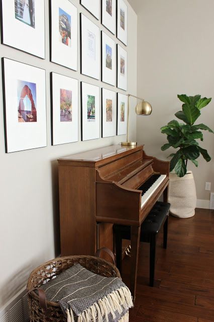 Gallery Mats from Blick Art Wall Above Piano Decor, Wall Art Above Piano, Gallery Wall Around Piano, Ikea Frames Gallery Wall Ribba, Crate And Barrel Picture Frames, Piano Living Rooms, Gallery Wall Hanging, Photo Collage Wall, Piano Decor