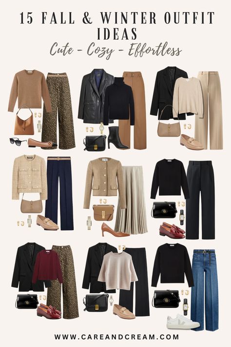 Looking for outfit inspiration this season? Discover 15 cute and cozy fall and winter outfits that you'll definitely want to copy! Explore chic and casual styles perfect for cold weather. From fall outfits for women to winter outfits for women, we've got you covered. Find trendy aesthetic outfit ideas with cashmere sweaters, black blazers, lady jackets, leopard jeans, and more. Elevate your fall style and winter style with these essential looks! Trendy Aesthetic Outfits, Mode Ab 50, Fall And Winter Outfits, Outfit Ideas For Fall, Stile Hijab, Winter Outfit Ideas, Chique Outfits, Style Inspiration Winter, Trendy Fall Outfits