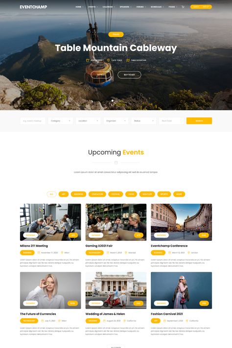 Eventchamp is a comprehensive and feature-rich WordPress theme designed specifically for event organizers, venues, and conference planners. With its modern and professional design, it's perfect for showcasing upcoming events, conferences and managing ticket sales. Eventchamp is fully responsive and optimized for fast loading, providing an excellent user experience. It also comes with a wide range of customization options, widgets, and features that make it easy to create a professional website. Event Planner Website Design, Event Planner Website, Events Theme, Ui Website, List Website, Website Banner Design, E Ticket, Sports Website, Event Website