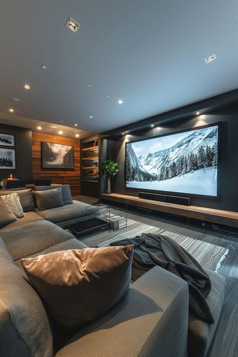 29 Bonus Room Ideas to Maximize Your Extra Space 3 Large Tv Room Ideas, Functional Basement Ideas, Projector In Basement, Large Bonus Room Ideas, Entertainment Room Ideas Family, Basement Movie Room Ideas, Basement Entertainment Room, Family Tv Room, Projector Screen Living Room