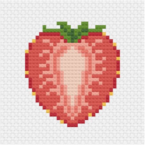 Cross Stitch Patterns Easy, Small Cross Stitch Patterns, Strawberry Cross Stitch, Sliced Strawberry, Fruit Cross Stitch, Fruit Cross, Sliced Fruit, Flower Cross Stitch Pattern, Cross Stitch Easy