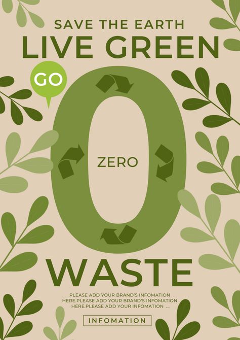 Brown green leaf environmental zero waste flyer poster#pikbest#Templates Think Green Poster, Waste Sorting Poster, Environmental Poster, Green Campus, Lecture Poster, Environmental Posters, Green Economy, Team Ideas, Green Poster