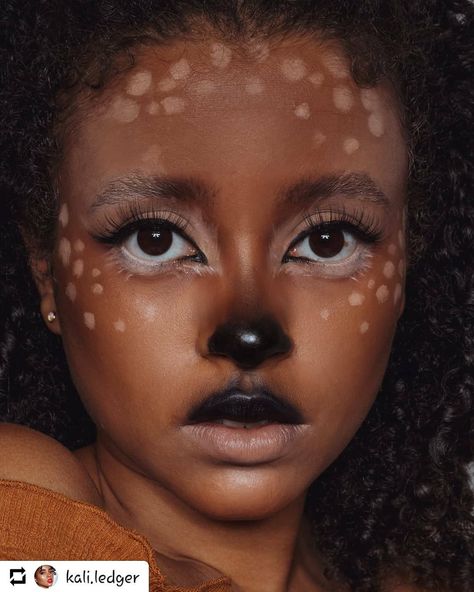 🐆The lost Bambi wearing Geolica Eyevelyn Choco lenses @kali.ledger Deer Face Type, Deer Costume Makeup, Bambi Costume, Kali Ledger, Bambi Makeup, Deer Makeup Tutorial, Girl Halloween Makeup, Deer Face, Bear Makeup