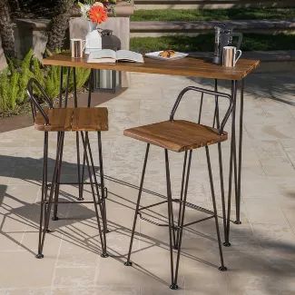 Acacia Wood Table, Wood Bar Table, Kursi Bar, Outdoor Bar Sets, Patio Bar Stools, Bar Patio, Patio Bar Set, Wood Patio, Wood Bar Stools