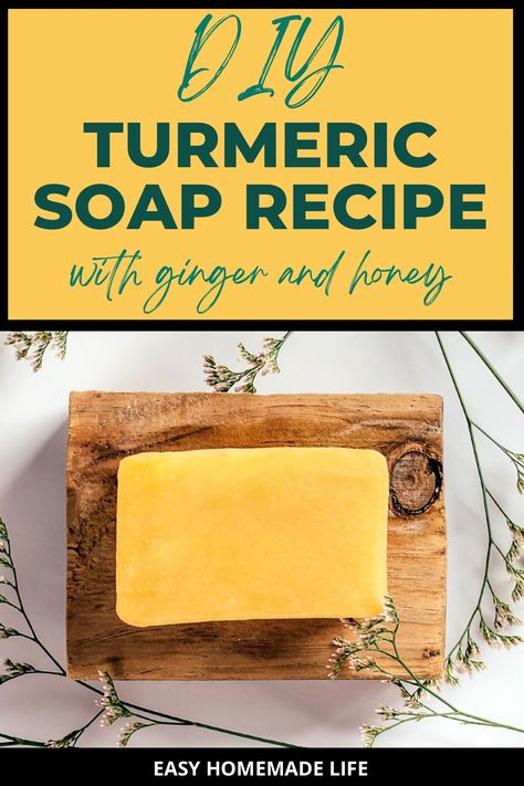 This turmeric soap recipe makes a homemade face soap with skin-healing properties to remedy acne, dark spots, and red, irritated skin while bringing about a natural glow. The easy melt-and-pour method only takes 20 minutes before the soap is ready to set and then use. Diy Turmeric Soap, Turmeric Soap Recipe, Face Soap Recipe, Honey Soap Diy, Honey Soap Recipe, Face Soap Bar, Milk Soap Recipe, Turmeric Facial, Natural Soaps Recipes