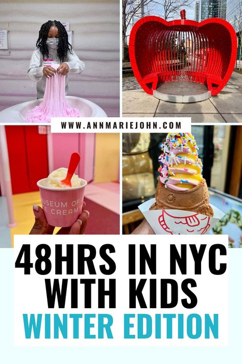 How can you spend 48 hours in New York City with kids in the winter and still have fun? It's a lot easier than you think. Find out how. #nycwithkids #nycwinteractivities #travelwithkids #winterinnywithkids via @theannmariejohn New York At Christmas With Kids, Best Things To Do In New York City With Kids, Christmas In New York With Kids, January In New York, Nyc Christmas With Kids, Nyc With Kids Christmas, Nyc Christmas Bucket List, New York In January, New York With Kids