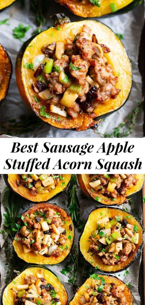 Whole30 Acorn Squash, Protein Packed Breakfast Acorn Squash, Acorn Squash Dinner Recipes, Whole 30 Pregnancy, Paleo Stuffed Acorn Squash, Stuffed Acorn Squash Recipes, Acorn Squash With Sausage, Acorn Squash Recipes Healthy, Squash With Sausage