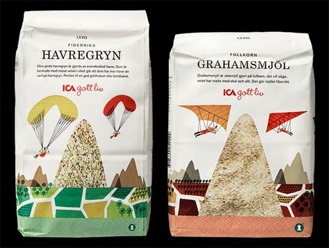 ICA Gott liv package design by Klas Fahlen. Clever Packaging, Rice Packaging, Visuell Identitet, Cool Packaging, Cookie Packaging, Clear Windows, Food Packaging Design, Packing Design, Creative Packaging Design