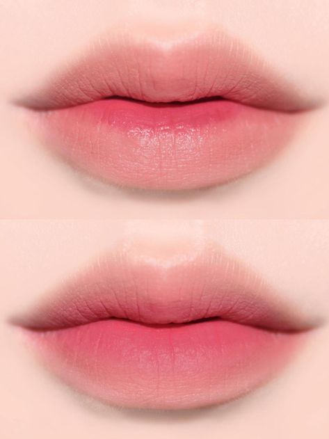 Korean nude gradient lips Korean Pink Lipstick, Blurry Lips Tutorial, Lipstick Ombre Korea, Korean Ombre Lips, Upturned Lips, Gradient Lips Korean, Korean Gradient Lips, Lips Study, Asian Lips