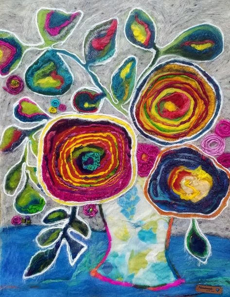 Wool Painting Fiber Art, Needle Felting Pictures Wall Hangings, Needle Felting And Embroidery, Abstract Needle Felting, Wool Paintings Needle Felting, 2d Needle Felting Pictures, Needle Felt Painting, Needle Felting Pictures, Felt Collage