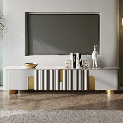 Tv Over Credenza, Console Cabinet Living Room Modern, Tv Between Two Doors, Parisian Tv Stand, Art Deco Tv Console, Tv Unit Design In Bedroom, Round Tv Unit, Gold Tv Stand, Tv Console Design