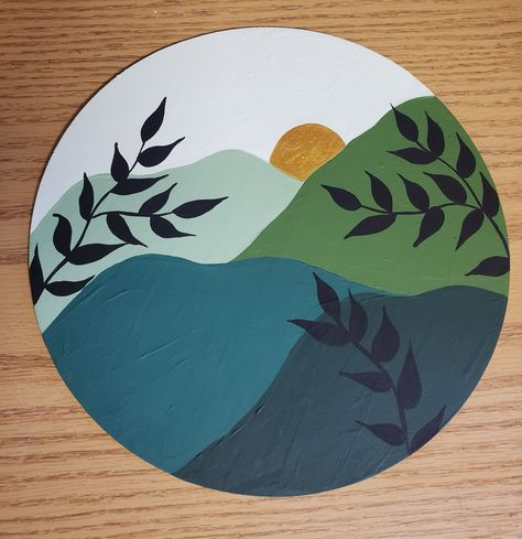 Mdf Painting Ideas, Painting On Plates Acrylic, Painting Coasters Ideas, Circle Wood Painting Ideas, Circle Painting Ideas, Boho Painting Ideas, Circle Canvas Painting, Coaster Painting, Green Acrylic Painting