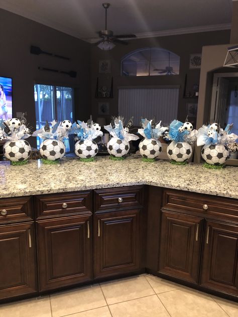 Messi Party Decorations, Messi Party Ideas, Soccer Banquet Decorations, Messi Birthday Party Ideas, Soccer Senior Night Posters, Soccer Centerpieces, Soccer Team Party, Messi Birthday, Soccer Senior Night