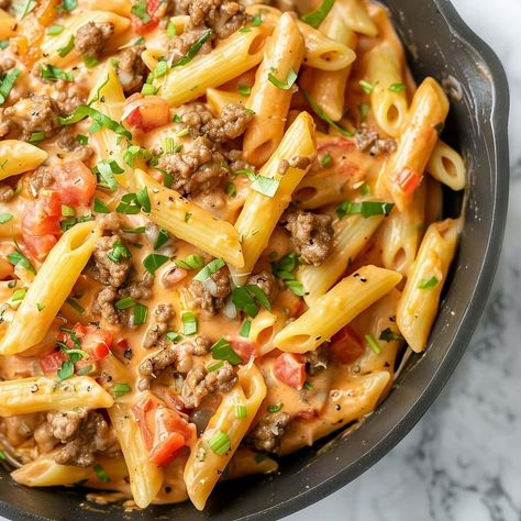 Ground Beef Cheese Pasta, Rotel Sausage Pasta, Ground Beef Tomato Pasta, Ground Beef Recipes With Cream Cheese, Flavorful Ground Beef Recipes, Rotel Hamburger Casserole, Creamy Rotel Pasta, Creamy Rotel Pasta With Ground Beef, Rotel Pasta Fiesta