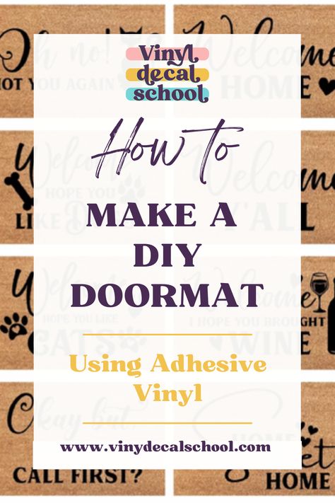 Painting Doormats Easy Diy, Diy Painted Welcome Mat, Vinyl Rug Diy, Diy Doormat Stencil, Classroom Door Mat, How To Make Door Mats, Diy Door Mat Ideas, Welcome Mats Front Doors, Painting Door Mats Diy