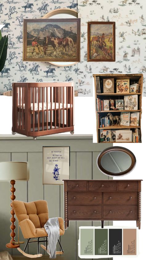 Old Western Nursery Theme, Country Vintage Nursery, Pendleton Nursery Ideas, Vintage Farm Nursery Boy, Western Chic Nursery, Old Western Nursery, Boys Western Nursery, Neutral Cowboy Nursery, Ralph Lauren Baby Nursery