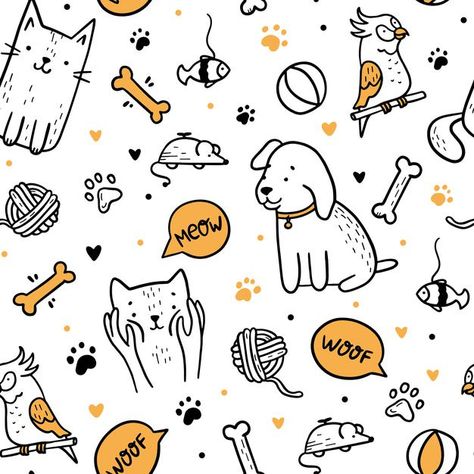 Pets cats and dogs seamless pattern in d... | Premium Vector #Freepik #vector #background #pattern #texture #dog Dog And Cat Wallpaper, Pet Doodles, Cats And Dogs Wallpaper, Pet Background, Pet Wallpaper, Dog Doodles, Cat Pattern Wallpaper, Pets Wallpaper, Wallpaper Gatos