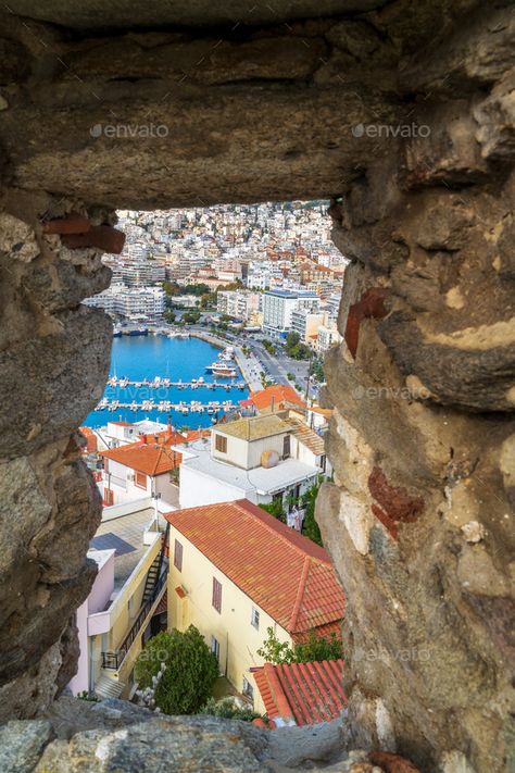 Kavala Greece Aesthetic, Greece Cities, Greece Kavala, Greece City, Greek Cruise, Kavala Greece, Old Castle, Europe Map, Night City