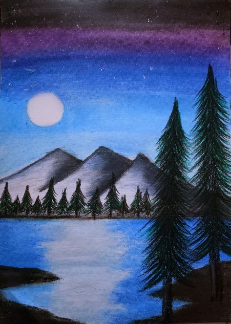 Easy Nature Drawings Colour, Nature Drawing With Color, Easy Drawings Landscape, Natural Scenery Painting Easy, Nature Scene Drawing, Drawing Ideas Scenery, Landscape Drawings Pencil Colour, Landscape Ideas Drawing, Colourful Scenery Drawing