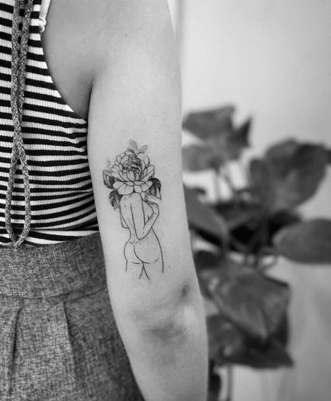 Flower head girl tat.♥ Plant People Tattoo, Lady With Flower Head Tattoo, Woman Silhouette Tattoo Flower, Body With Flower Head Tattoo, Head With Flowers Tattoo, Woman Silhouette Tattoo, Flower Head Tattoo, Silhouette Tattoo, Flower Woman