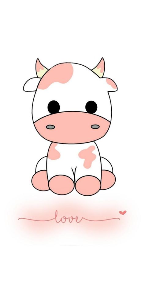 Cute Cow Aesthetic Drawing, Pink Cow Drawing, Cute Cow Wallpaper, Obsession Wallpaper, Cute Cow Drawing, Cute Cow Art, Strawberry Cows, Animated Cow, Cow Cartoon Images