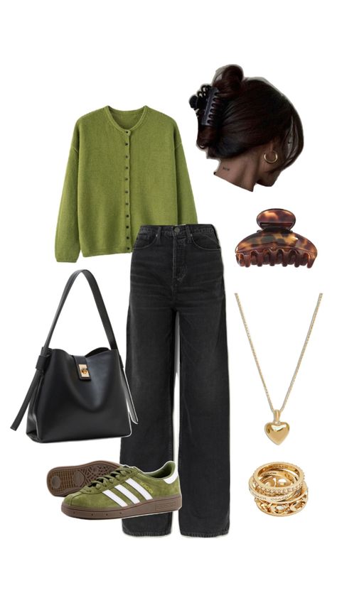 #outfitideas #outfits #outfittrends #outfit Green Sweater Outfit, Uni Outfits, School Looks, Cute Everyday Outfits, Outfit Inspo Fall, Lookbook Outfits, Fall Winter Outfits, Outfits Casuales, Cute Casual Outfits