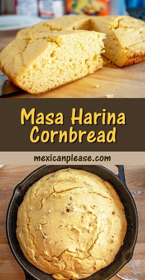 Masa Cornbread Recipe, Recipes With Masa Flour, Masa Harina Cornbread, Cornbread Mexican, Corn Flour Bread, Maseca Recipes, Corn Flour Recipes, Gluten Free Cornbread Recipe, Masa Recipes