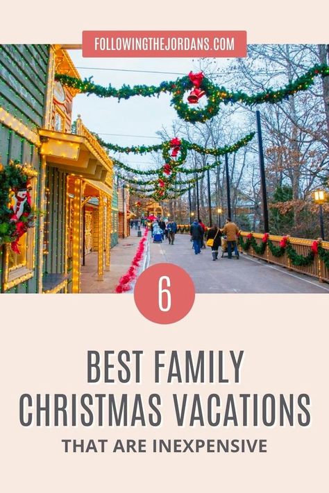 Planning a family Christmas vacation that doesn’t break your budget? Here are the 6 best family vacations for Christmas that are inexpensive. Traveling is a great non-toy Christmas gift that your kids will love. I’m Brittany Jordan, a mom of 3 sharing travel ideas, family activities, and more! Learn more at https://followingthejordans.com Family Christmas Vacation Ideas, Inexpensive Family Vacations, Christmas Family Activities, Christmas Vacation Ideas, Christmas Vacation Destinations, Best Christmas Vacations, Snowy Escape, Christmas Family Vacation, Winter Family Vacations