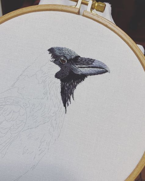 Crow Embroidery, Raven Embroidery, Magpie Embroidery, Crow Embroidery Pattern, Crow Cross Stitch Pattern Free, Raven Embroidery Pattern, Embroidered Raven, Dark Grey Background, Embroidery Motifs