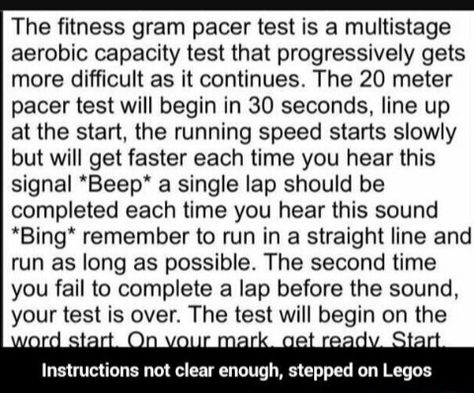 I HATED the pacer test! I could never get past like 20 laps! #funnyoftheday Fitnessgram Pacer Test, Fitness Gram Pacer, Pacer Test Meme, Pacer Test, Relatable School, Health Memes, High School Life, Brick Walls, Ely