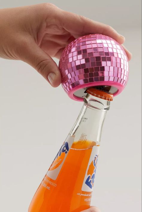 Disco ball decor is so fun! Small Disco Ball, Bachelorette Pad, Accent Wall Designs, Bridal Theme, Disco Cowgirl, Wood Serving Board, Ceramic Canister, Pink Bottle, I Believe In Pink