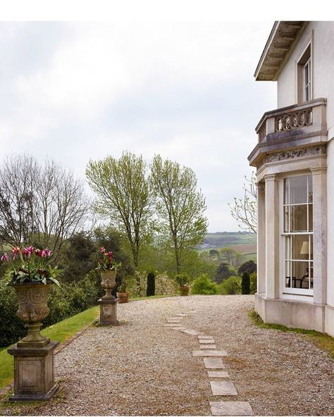 Jeremy Longmead Houses With Garden, Cornish House, Cornwall House, Front Path, Dark Wood Table, Flagstone Flooring, English Country Style, Small Waterfall, Traditional Landscape