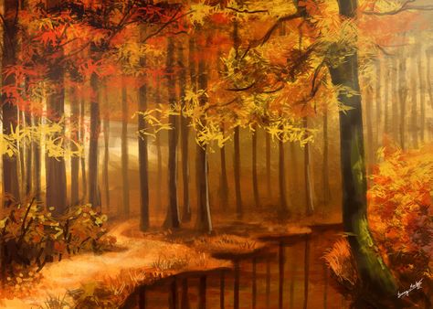 some speedpaint practice i did a while back. Autumn forest by Sunima.deviantart.com on @deviantART Wolf Girl And Black Prince, Forest Drawing, Fall Music, Ellsworth Kelly, Fall Background, Fantasy Forest, Autumn Scenes, Forest Painting, Forest Wallpaper