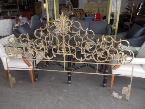 Vintage Hollywood Regency Wrought Iron Scroll by JasperKane Kingsize Headboard, Gold Headboard, Iron King, King Size Bed Headboard, Furniture Dimensions, King Size Headboard, White Headboard, Diy Headboards, Bed Headboard